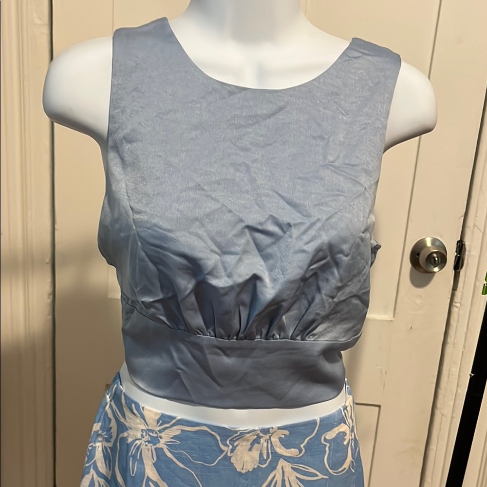 Sage Blue Ruched Crop Tank Top